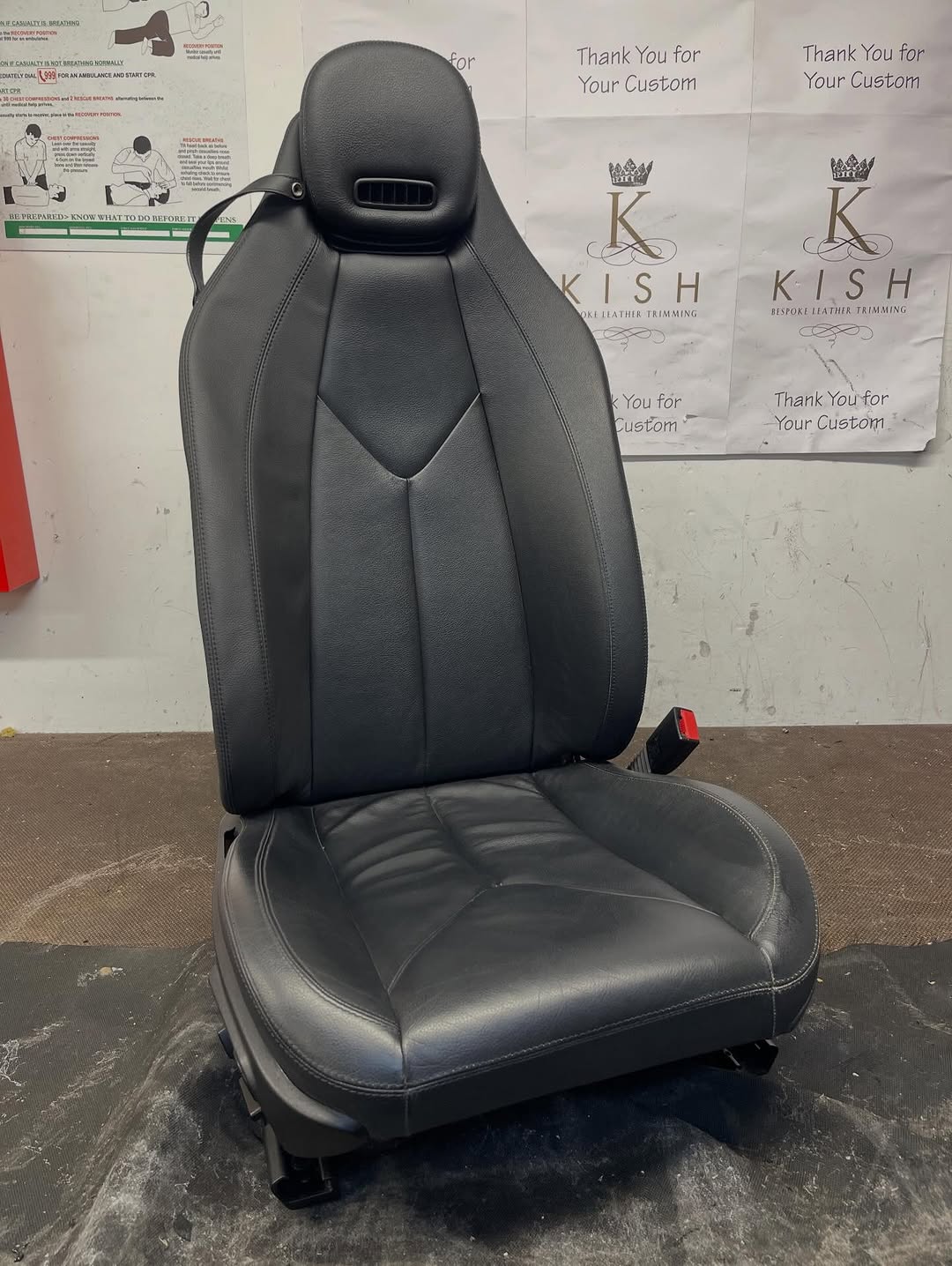 Mercedes seat finished after repair using correct leather